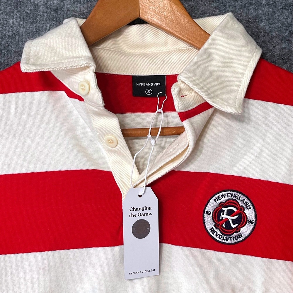 Hype and Vice New England Revolution Cropped Rugby Shirt Red Cream Striped Small